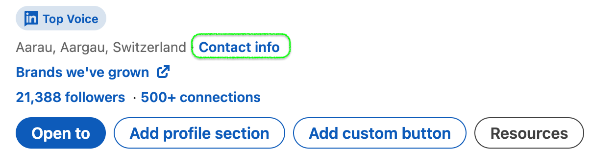 LinkedIn contact info fields