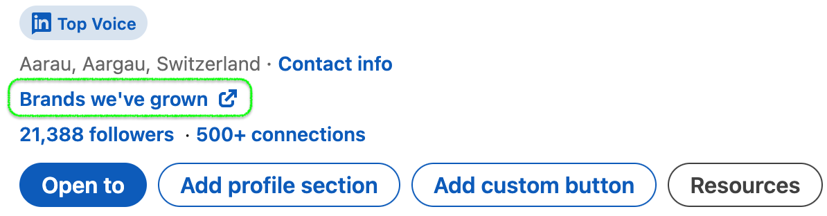 LinkedIn profile CTA button