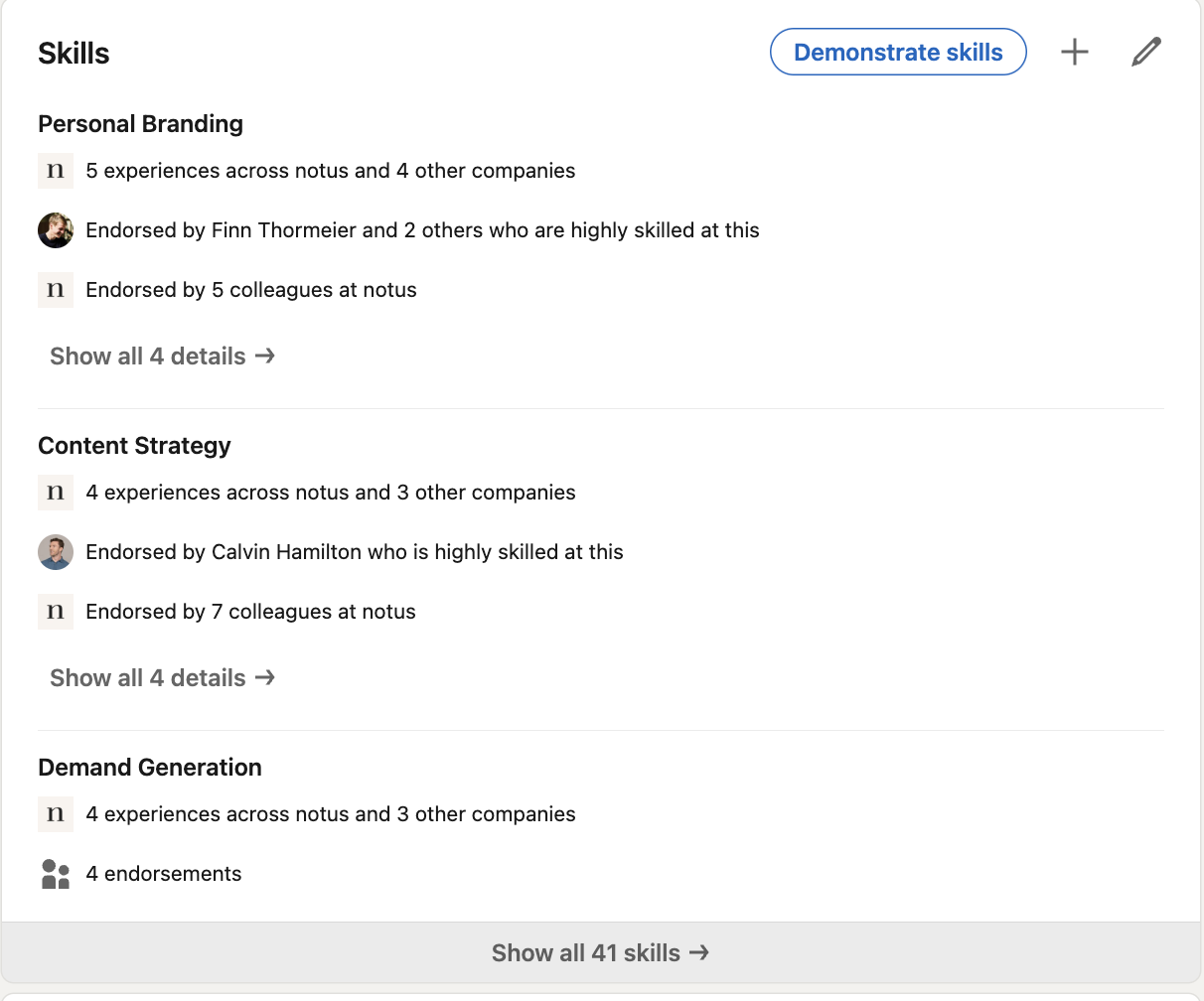 LinkedIn Skills section example