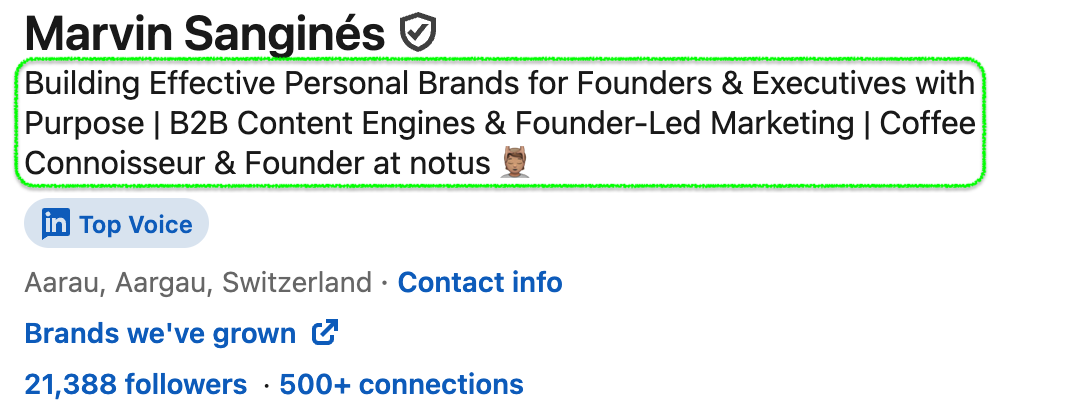 LinkedIn headline / slogan example